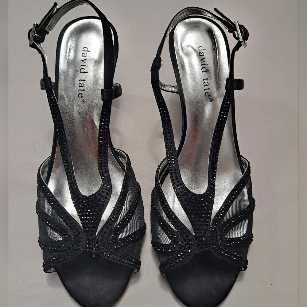 David Tate Black Embellished Open Toe Sandals Size 9.5
